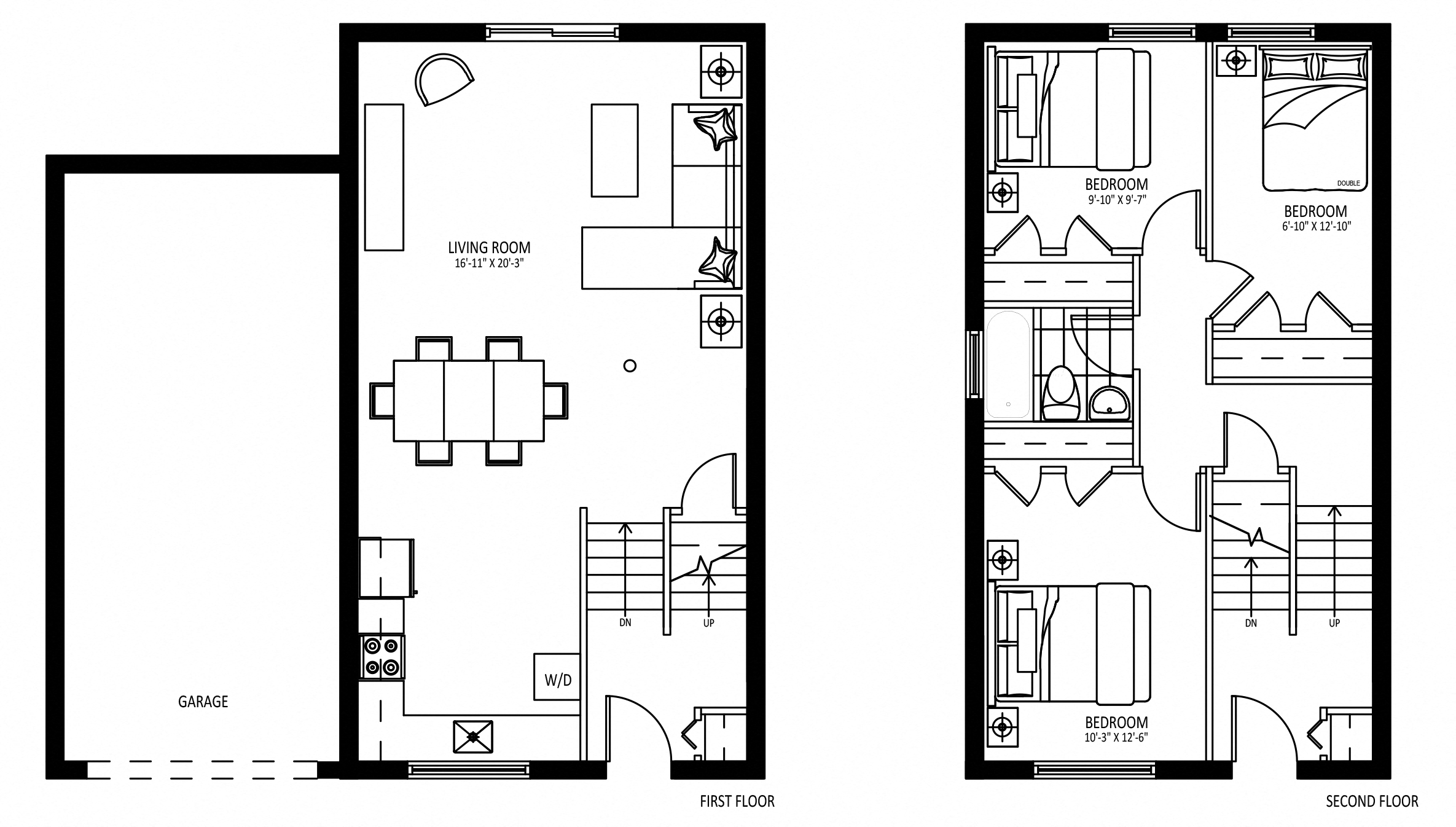 Floor plan for 3 beds, 1 bath